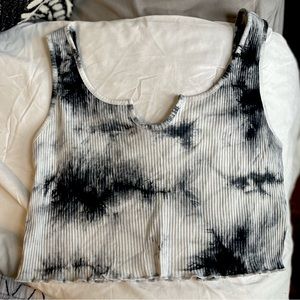 Cropped tie dye tank top, notch neck, lettuce trim